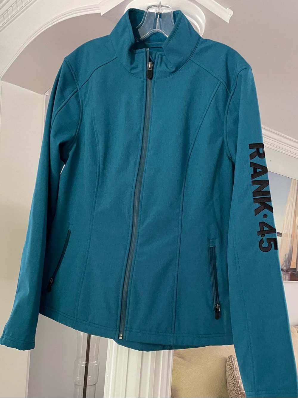 Rank 45 women’s size large soft shell Logo riding Jacket in Teal / Turquoise - Picture 2 of 6